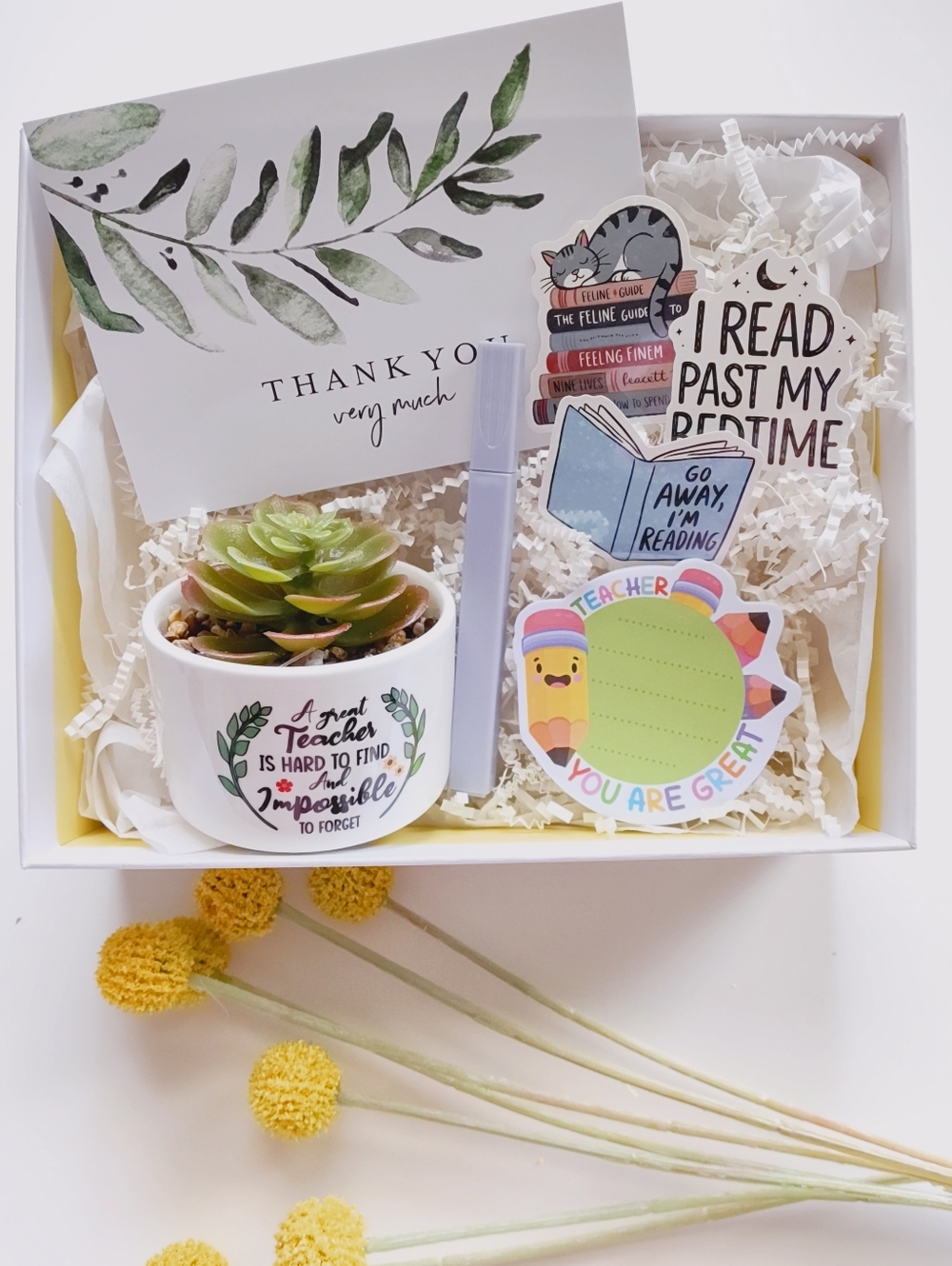 Teacher Appreciation Succulent Cactus Gift Box Stationary Set.